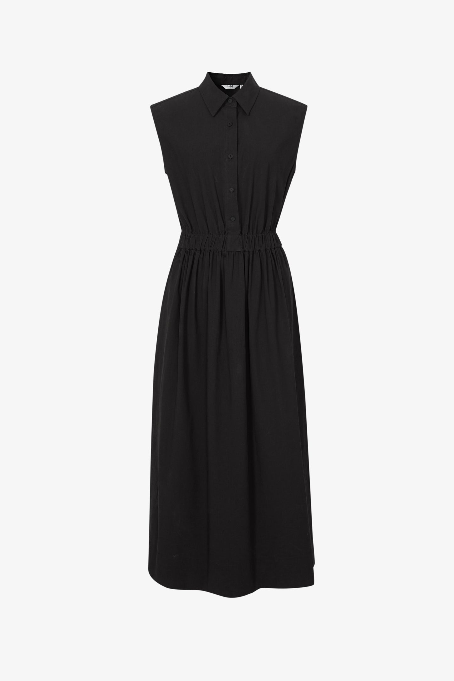  black sleeveless work dress with buttons for business casual women dress view