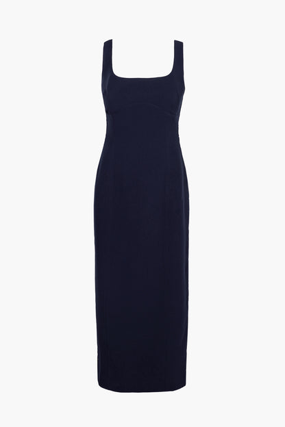 Navy blue bodycon midi wedding guest dress and graduation dress no model
